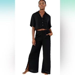 Revolve Plush cropped top wide leg pajama set new XS